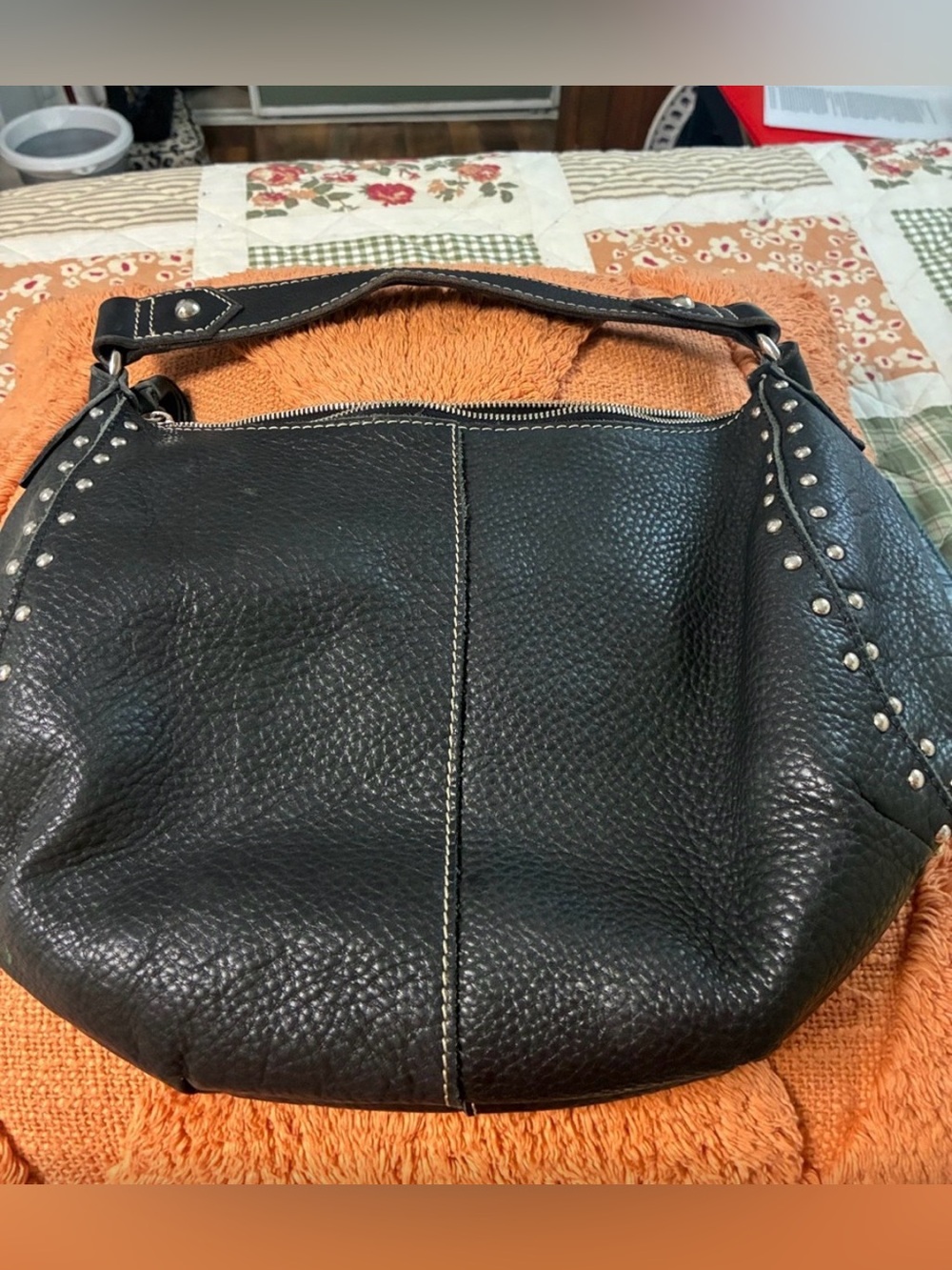 Lucky Brand Black Pebbled Leather Studded Shoulder Bag